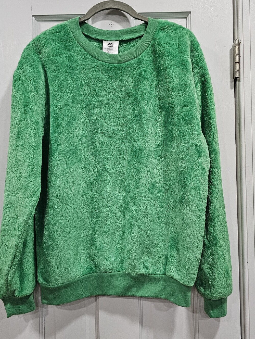 Dr Seuss The Grinch Embossed Fleece Crewneck Sweatshirt Green Womens Small 3-5